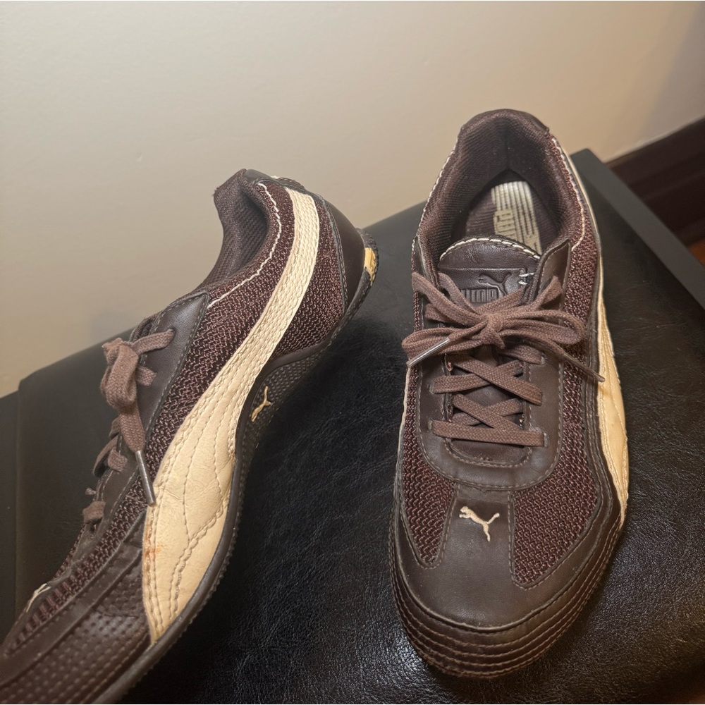 Puma Men's Chocolate Brown and Beige Sneakers